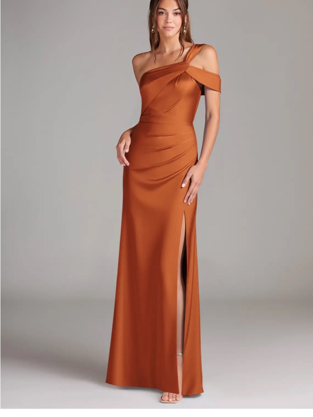 Azazie Wynter One-Shoulder Cinnamon Custom Size 4-6 Evening Gown